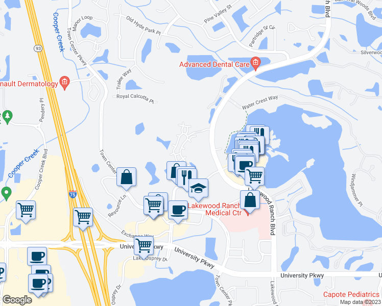 map of restaurants, bars, coffee shops, grocery stores, and more near 8170 Natures Way in Lakewood Ranch