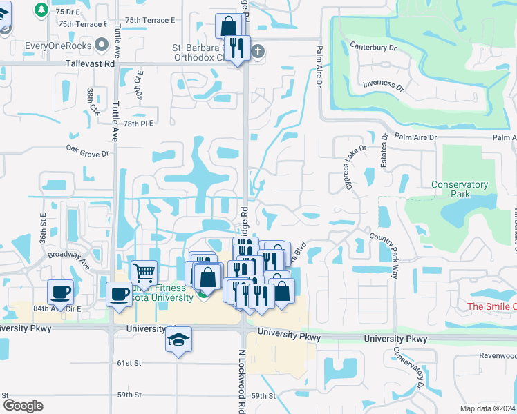 map of restaurants, bars, coffee shops, grocery stores, and more near 4601 Glenbrooke Drive in Sarasota