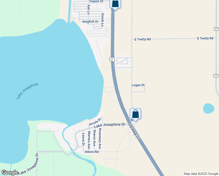 map of restaurants, bars, coffee shops, grocery stores, and more near 2-20 Highlander Boulevard in Sebring