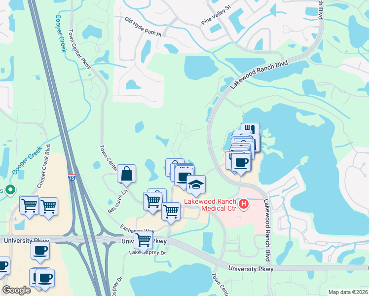 map of restaurants, bars, coffee shops, grocery stores, and more near 8170 Natures Way in Lakewood Ranch