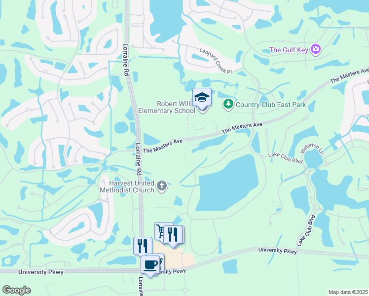 map of restaurants, bars, coffee shops, grocery stores, and more near 14705 The Masters Ave in Lakewood Ranch