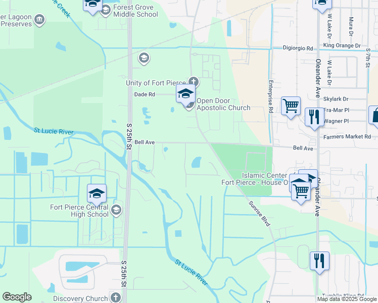 map of restaurants, bars, coffee shops, grocery stores, and more near 3604 Promenade Way in Fort Pierce