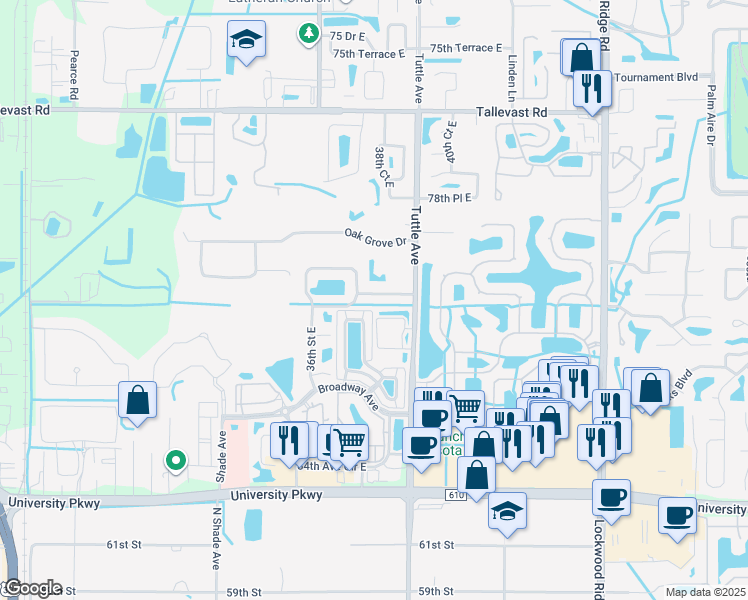 map of restaurants, bars, coffee shops, grocery stores, and more near 3726 80th Drive East in Sarasota