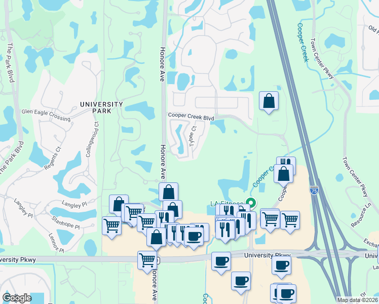 map of restaurants, bars, coffee shops, grocery stores, and more near 7560 Plantation Circle in Bradenton