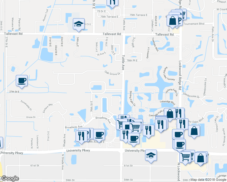 map of restaurants, bars, coffee shops, grocery stores, and more near 3726 80th Drive East in Sarasota