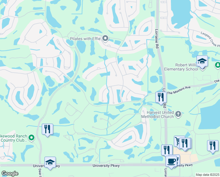map of restaurants, bars, coffee shops, grocery stores, and more near 7028 Twin Hills Terrace in Lakewood Ranch