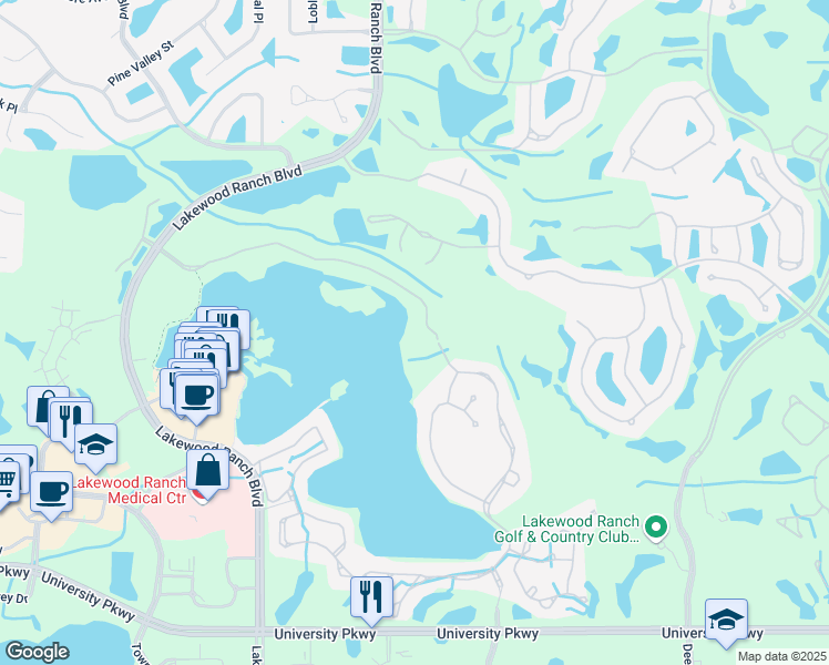 map of restaurants, bars, coffee shops, grocery stores, and more near 6474 Water Crest Way in Bradenton
