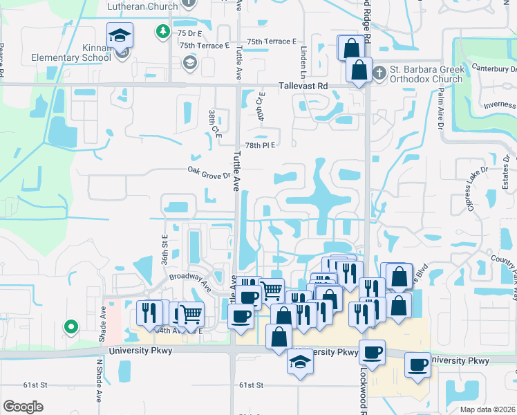 map of restaurants, bars, coffee shops, grocery stores, and more near 8158 Stirling Falls Circle in Sarasota