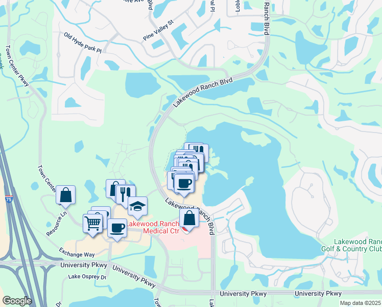 map of restaurants, bars, coffee shops, grocery stores, and more near 10540 Boardwalk Loop in Lakewood Ranch
