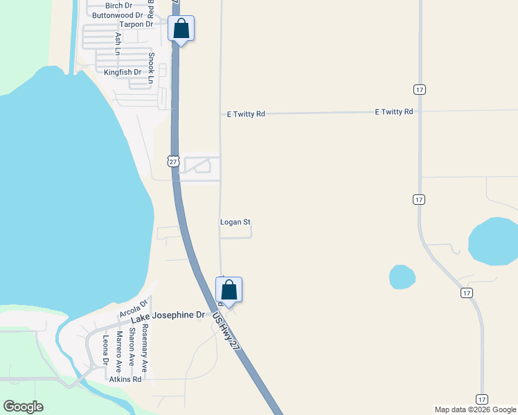 map of restaurants, bars, coffee shops, grocery stores, and more near 10000 Twitty Road in Sebring