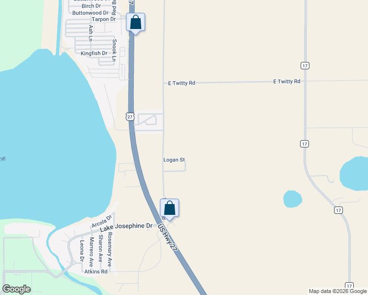 map of restaurants, bars, coffee shops, grocery stores, and more near East Twitty Road in Sebring
