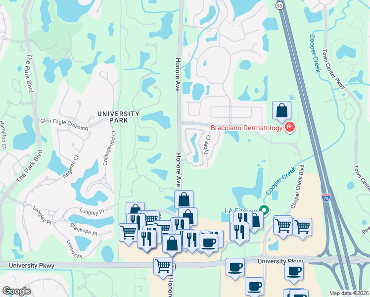 map of restaurants, bars, coffee shops, grocery stores, and more near 7734 Plantation Circle in Manatee County