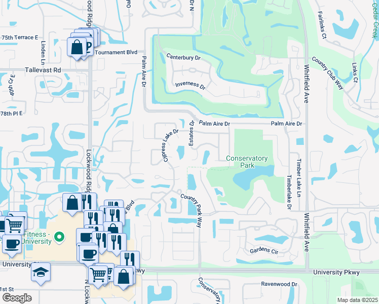 map of restaurants, bars, coffee shops, grocery stores, and more near 8008 Estates Drive in Sarasota