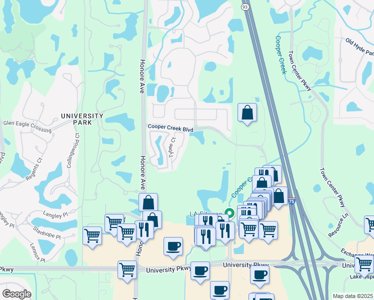 map of restaurants, bars, coffee shops, grocery stores, and more near 8015 Saint Simons Street in Manatee County