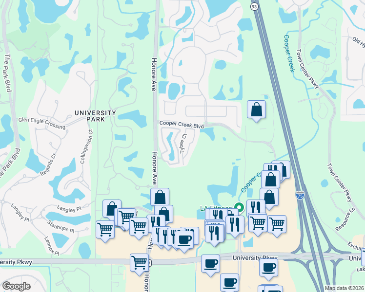 map of restaurants, bars, coffee shops, grocery stores, and more near 7608 Plantation Circle in Manatee County