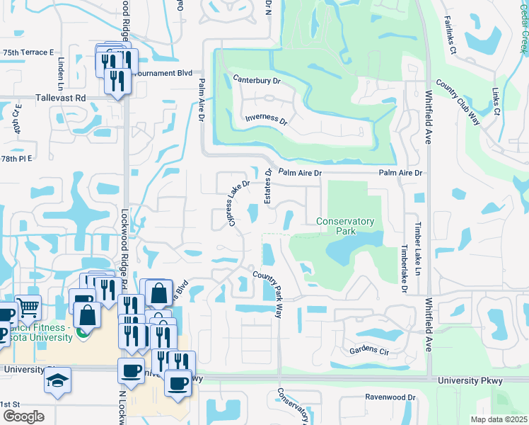 map of restaurants, bars, coffee shops, grocery stores, and more near 8008 Estates Drive in Sarasota