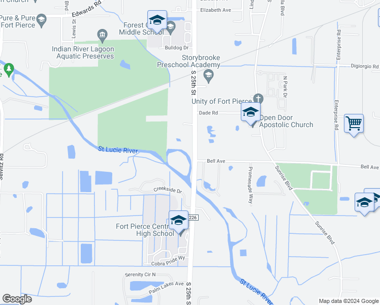 map of restaurants, bars, coffee shops, grocery stores, and more near 3781 South 25th Street in Fort Pierce