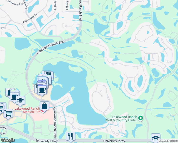 map of restaurants, bars, coffee shops, grocery stores, and more near 6465 Water Crest Way in Bradenton