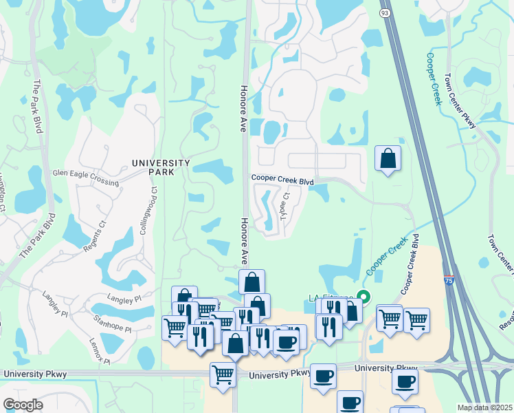 map of restaurants, bars, coffee shops, grocery stores, and more near 7734 Plantation Circle in Manatee County