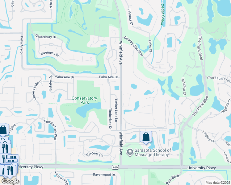map of restaurants, bars, coffee shops, grocery stores, and more near 8017 Timber Lake Lane in Sarasota