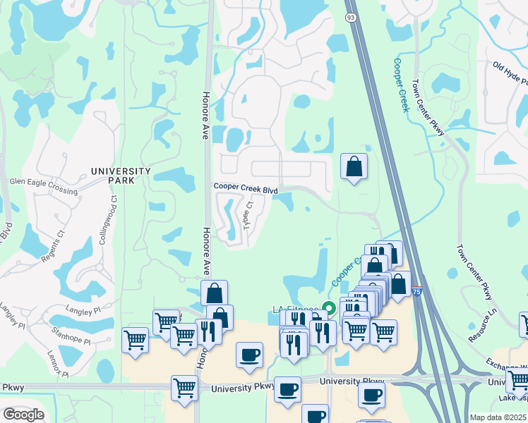 map of restaurants, bars, coffee shops, grocery stores, and more near 8015 Saint Simons Street in Manatee County
