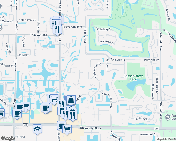 map of restaurants, bars, coffee shops, grocery stores, and more near 4911 80th Avenue Circle East in Sarasota