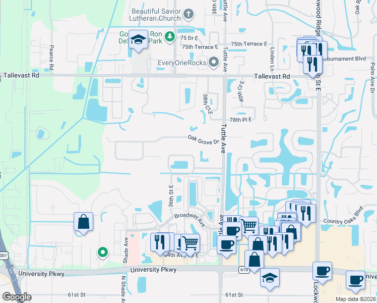 map of restaurants, bars, coffee shops, grocery stores, and more near 8060 36th Street Circle East in Sarasota