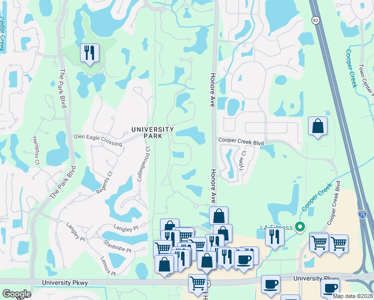 map of restaurants, bars, coffee shops, grocery stores, and more near 7915 Warwick Gardens Lane in Bradenton