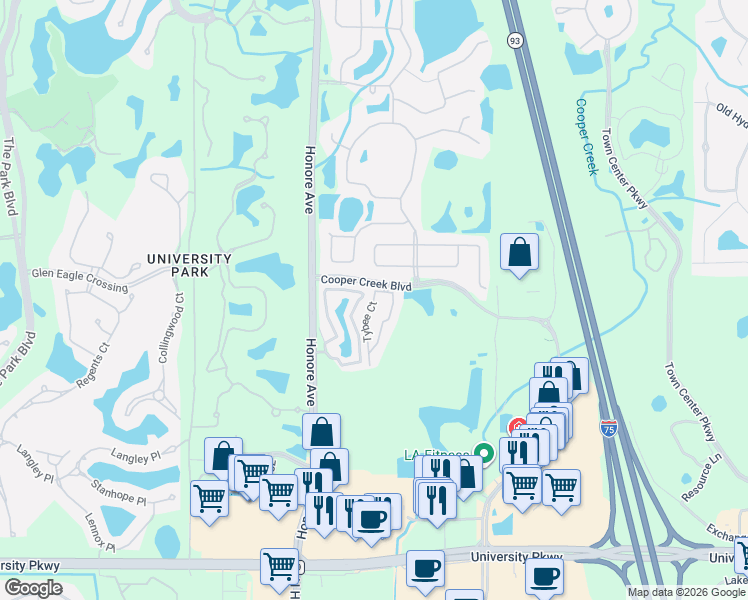 map of restaurants, bars, coffee shops, grocery stores, and more near 7645 Plantation Circle in Manatee County