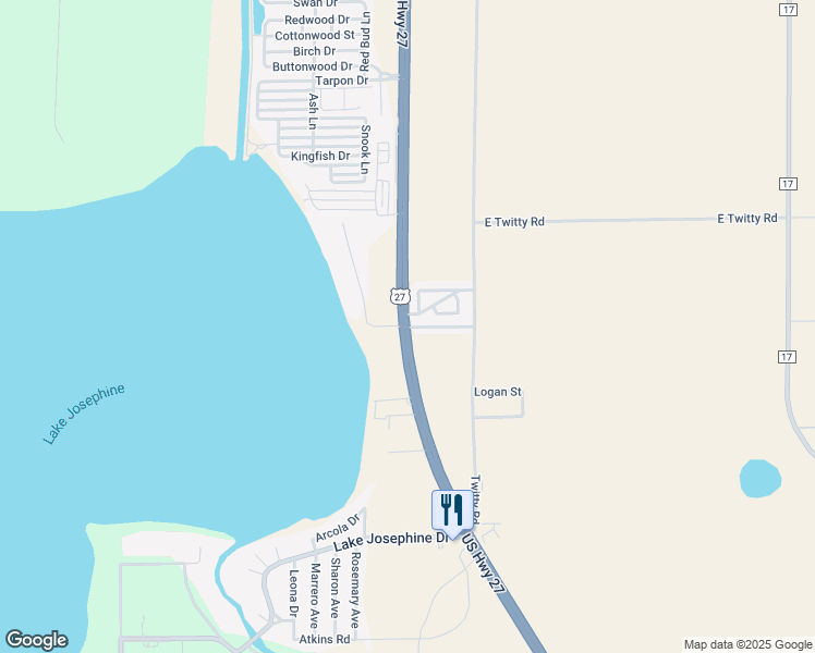 map of restaurants, bars, coffee shops, grocery stores, and more near 127 Quiver Leaf Street in Sebring