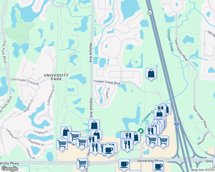map of restaurants, bars, coffee shops, grocery stores, and more near 7645 Plantation Circle in Manatee County