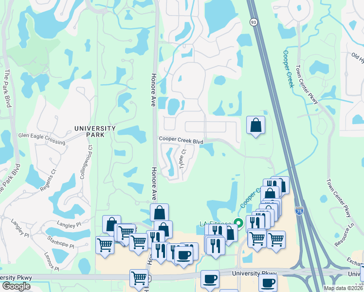 map of restaurants, bars, coffee shops, grocery stores, and more near 7645 Plantation Circle in Manatee County