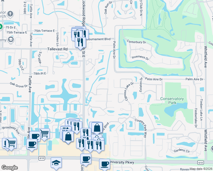 map of restaurants, bars, coffee shops, grocery stores, and more near 7975 Glenbrooke Lane in Sarasota