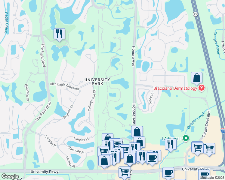 map of restaurants, bars, coffee shops, grocery stores, and more near 7915 Warwick Gardens Lane in Bradenton