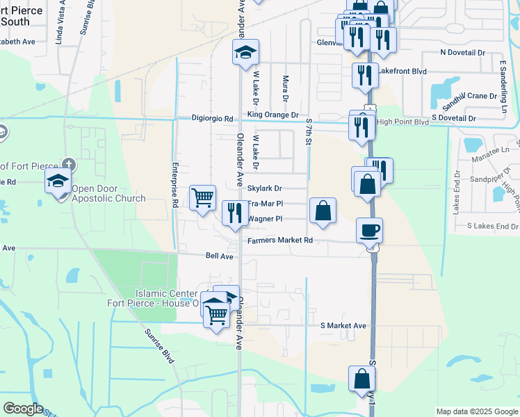 map of restaurants, bars, coffee shops, grocery stores, and more near 947 Fra-Mar Place in Fort Pierce