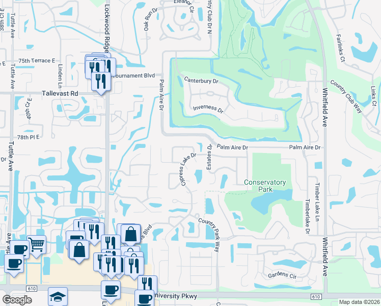 map of restaurants, bars, coffee shops, grocery stores, and more near 7960 Cypress Lake Drive in Sarasota