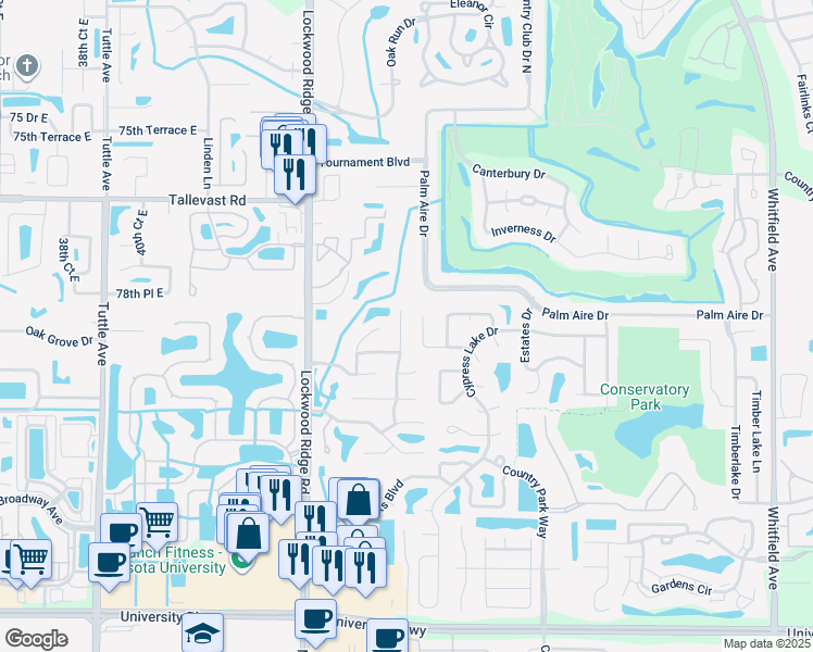 map of restaurants, bars, coffee shops, grocery stores, and more near 7975 Glenbrooke Lane in Sarasota