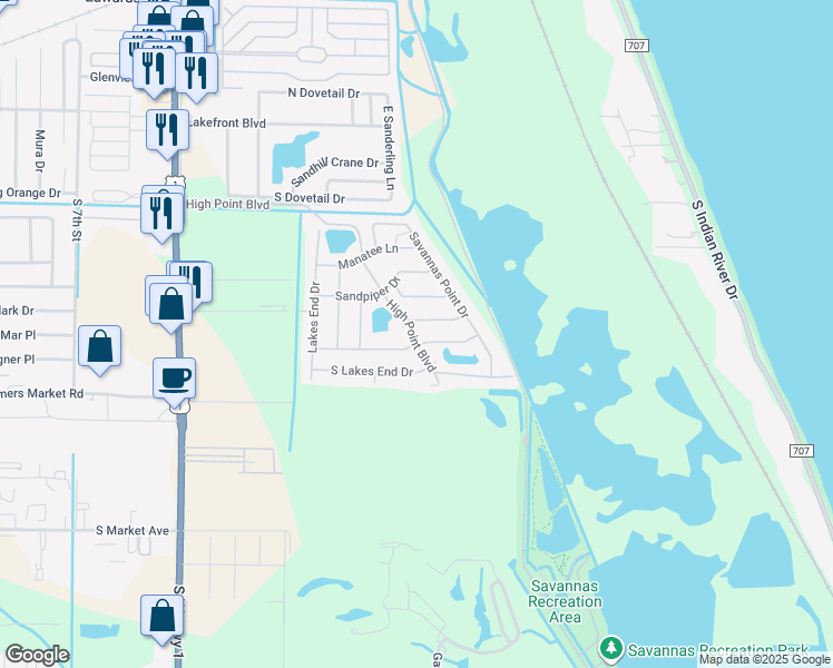 map of restaurants, bars, coffee shops, grocery stores, and more near 833 Timberview Drive in Fort Pierce