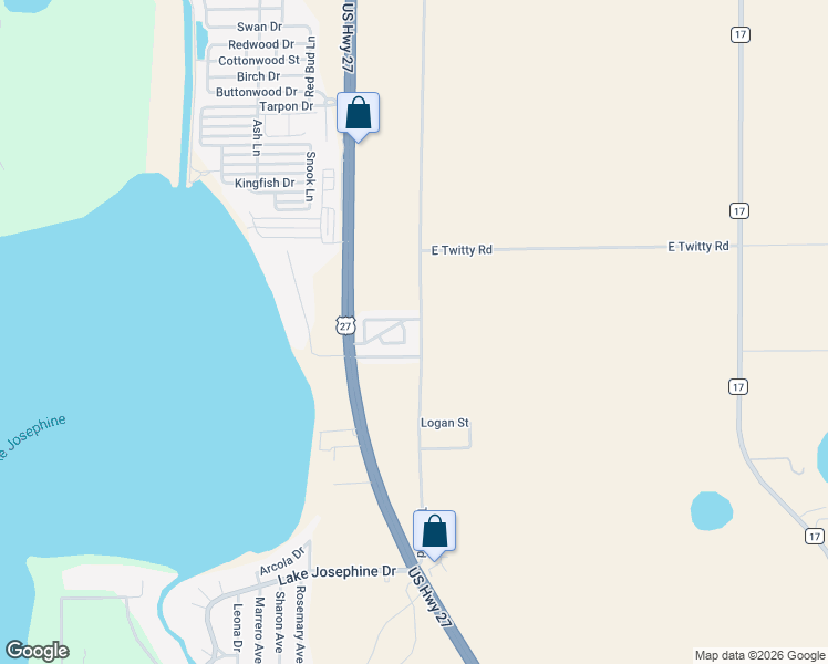 map of restaurants, bars, coffee shops, grocery stores, and more near East Twitty Road in Sebring