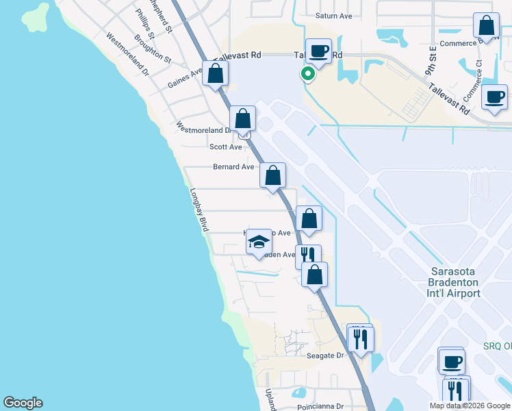 map of restaurants, bars, coffee shops, grocery stores, and more near 345 Suwanee Avenue in Sarasota