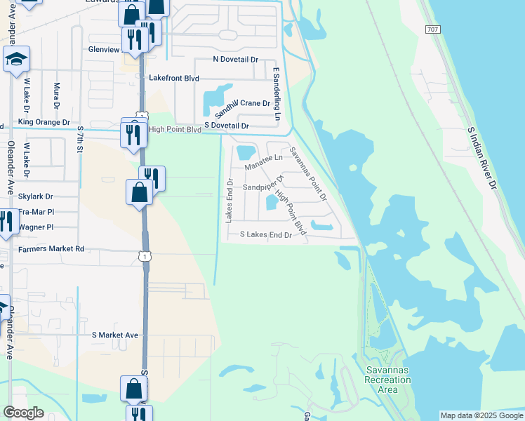 map of restaurants, bars, coffee shops, grocery stores, and more near 1007 Pheasant Run Drive in Fort Pierce