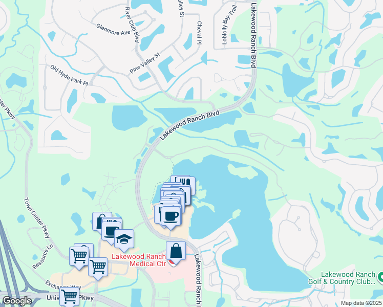 map of restaurants, bars, coffee shops, grocery stores, and more near 6350 Water Crest Way in Bradenton