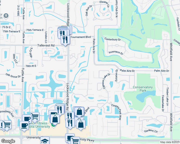 map of restaurants, bars, coffee shops, grocery stores, and more near 7975 Glenbrooke Lane in Sarasota