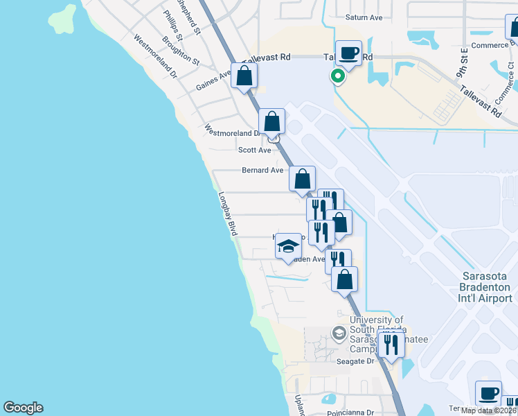 map of restaurants, bars, coffee shops, grocery stores, and more near 327 Suwanee Avenue in Sarasota