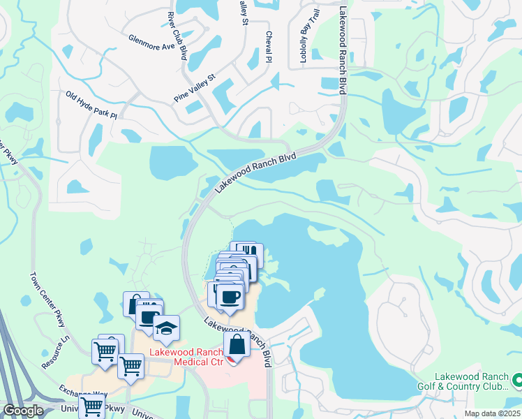 map of restaurants, bars, coffee shops, grocery stores, and more near 6350 Water Crest Way in Bradenton
