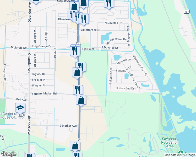 map of restaurants, bars, coffee shops, grocery stores, and more near 201 Dixieland Drive in Fort Pierce