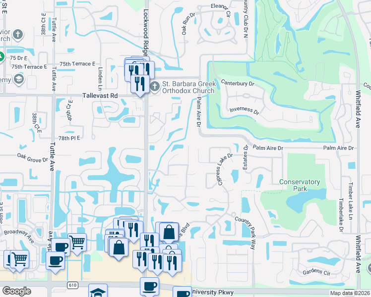 map of restaurants, bars, coffee shops, grocery stores, and more near 7975 Glenbrooke Lane in Sarasota