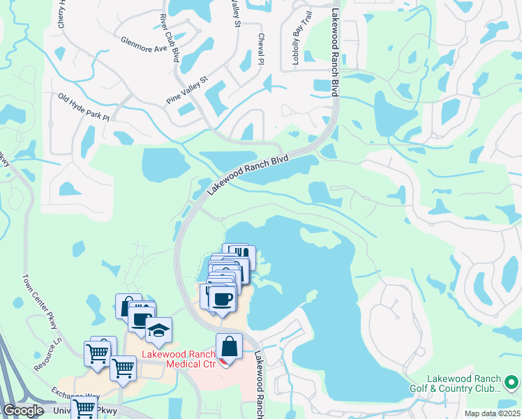 map of restaurants, bars, coffee shops, grocery stores, and more near 6350 Water Crest Way in Bradenton