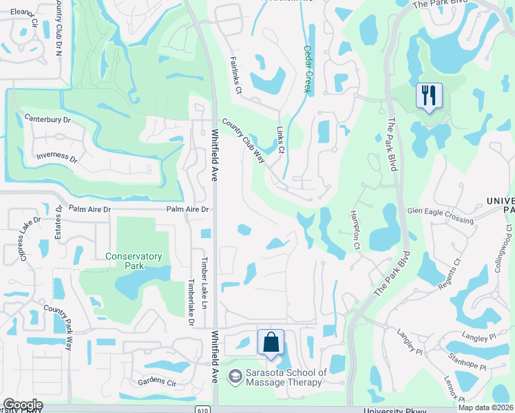 map of restaurants, bars, coffee shops, grocery stores, and more near 7912 Broadmoor Pines Boulevard in Sarasota