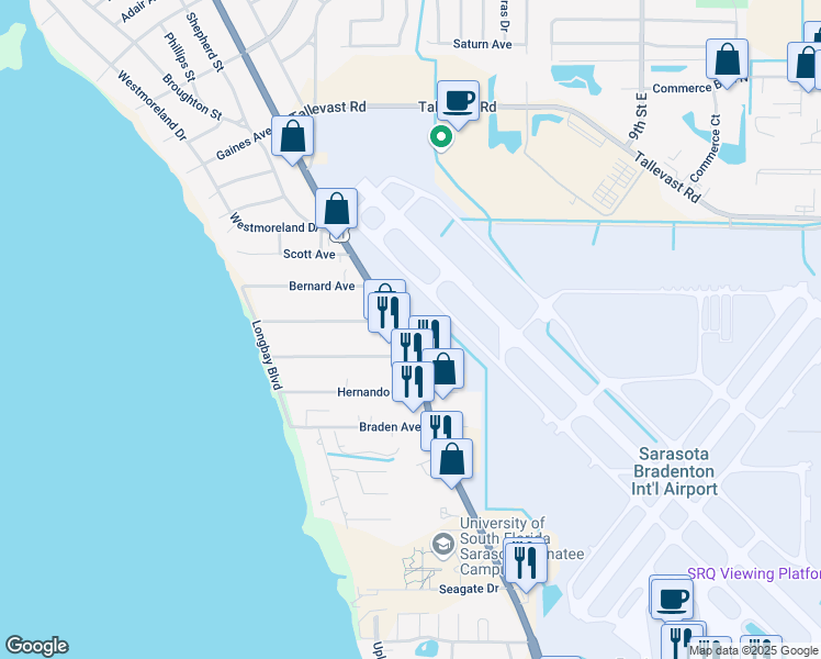 map of restaurants, bars, coffee shops, grocery stores, and more near 7891 North Tamiami Trail in Sarasota